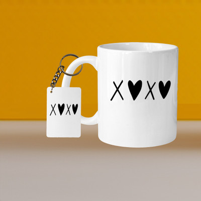 Printhorizon 101_Perfect for Coffee and Tea - With Keychain VM Xoxo L R Ceramic Coffee Mug(332 ml, Pack of 2)