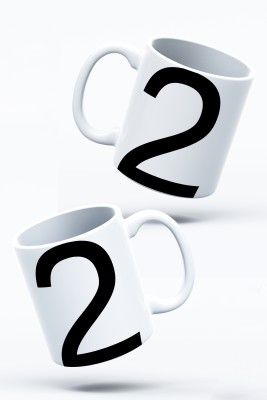 AATORE Number 2 Lover's Delight Big Numeric Letter Print Ceramic Coffee Mug(290 ml)