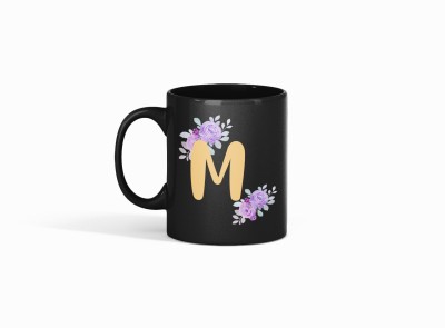 Gifts Crux Letter Alphabet M Black Ceramic Ceramic Coffee Mug(325 ml)