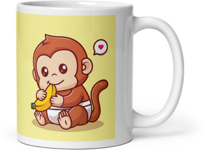 Mr UVD Baby Monkey Eating Banana_MUGG Ceramic Coffee Mug(350 ml)