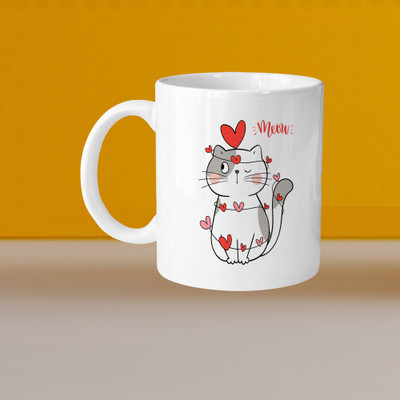 Print Ginnie 101_Perfect for Coffee and Tea - Single Pack VM Cat Meow L Ceramic Coffee Mug(325 ml)