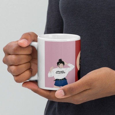 Dr Farfar Black Face Hiding Girl With Moon 421 Best Gift Item for Friends Ceramic Coffee Mug(350 ml)