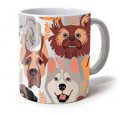 Vihaan Fashions Cute Multiple Funny Dogs Illustration Printed Ceramic Coffee Mug(350 ml)