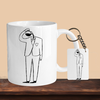 VM SHOPPING MALL Coffee Man R-R Ceramic Coffee Mug(330 ml, Pack of 2)