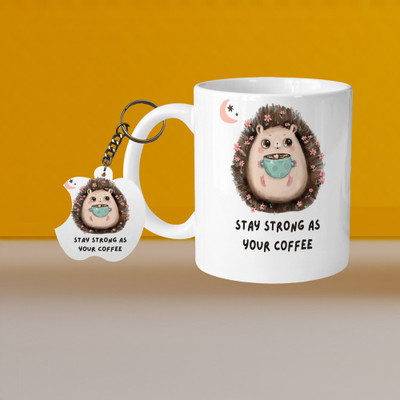 Hunter Studio 101_Perfect for Coffee and Tea - With Keychain VM Stay Strong As Your Coffee L A Ceramic Coffee Mug(329 ml, Pack of 2)