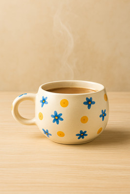 ABC Handmade Ceramic Floral Print Tea & Coffee | Cute Flower Design Coffee Cup Ceramic Coffee Mug(300 ml)