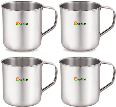 Chefkit Stainless Steel Single Walled Tea & Coffee | Elevate Your Sips in Style Stainless Steel Coffee Mug(400 ml, Pack of 4)