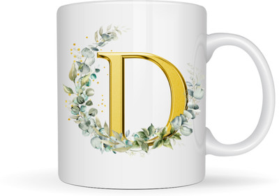 MaddockCorp Alphabet letter D with floral design Ceramic Coffee Mug(350 ml)
