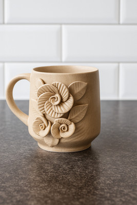 ABC Handcrafted Ceramic Coffee with 3D Floral Design Ceramic Coffee Mug(300 ml)