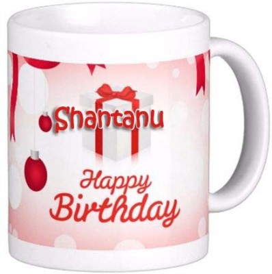 Exoctic Silver Happy Birthday Gift for Shantanu 082 Ceramic Coffee Mug(325 ml)