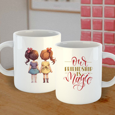 Happu Magic Friendship Day Quotes Printed With 1 Assorted Band Ceramic Coffee Mug(325 ml)