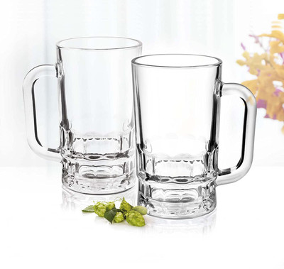 jay gatrad seller (Pack of 2) Glass Mugs with Handle, Crystal Clear Glass Mug Glass Water/Juice Glass(350 ml, Glass, Clear)