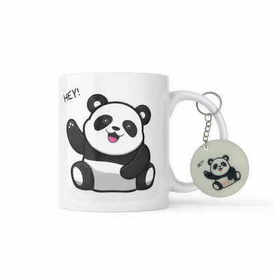 Zeytunprints Cute Panda Printed Ceramic Coffee with Matching Keychain Combo Ceramic Coffee Mug(300 ml)