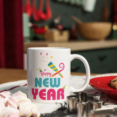 Zipcartz Designer New Year Theme Printed - Premium White Coffee Cup Ceramic Coffee Mug(300 ml)