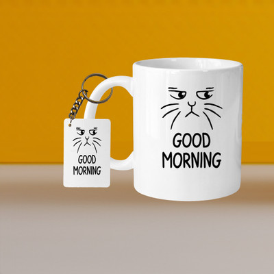 Printhorizon 101_VM Meow Cat L-H Ceramic Coffee Mug(320 ml, Pack of 2)