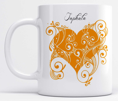 LOROFY Name Saphala Printed Orange Heart Design Ceramic Coffee Mug(350 ml)
