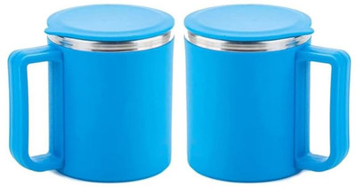 Saule cup blue p2 Stainless Steel Coffee Mug(200 ml, Pack of 2)