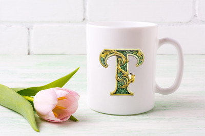 Aastha Imagine Media Premium Floral Alphabet Font T Printed 11oz Ceramic Coffee Mug(350 ml)