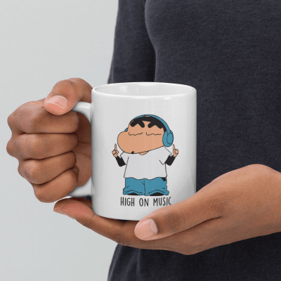 Mr UVD Shinchan High on Music Double Sided Printed Design Ceramic mug For Gifts_MUGG Ceramic Coffee Mug(350 ml)