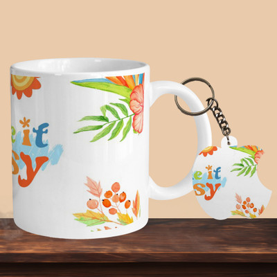 VM SHOPPING MALL Take It Easy R-A Ceramic Coffee Mug(330 ml, Pack of 2)