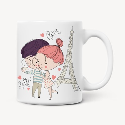 Shopalcon Cute Couple Selfie Lover Coffee | Best gift for someone Ceramic Coffee Mug(330 ml)