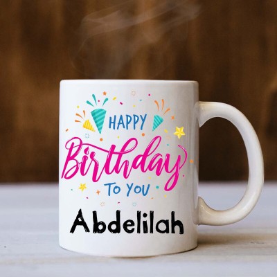 badri creations Happy Birthday Abdelilah White Ceramic Coffee Mug(350 ml)