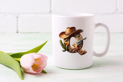 Aastha Imagine Media Premium Cow Boy Theme Font Q Printed 11oz Ceramic Coffee Mug(350 ml)