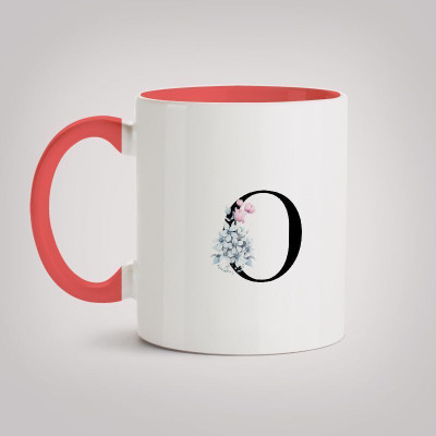 MOTIVATE BOX Ceramic Red Inner Colour Coffee Colorful Alphabet Letter O Printed Ceramic Coffee Mug(330 ml)