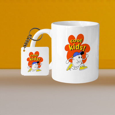 Hunter Studio 101_Perfect for Coffee and Tea - With Keychain VM Cool Kids L S Ceramic Coffee Mug(333 ml, Pack of 2)