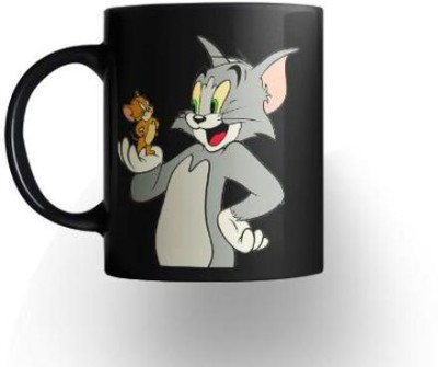 CHARMING Tom & Jerry RT26 Cartoon Printed 11 oz Black Ceramic Coffee Mug(330 ml)