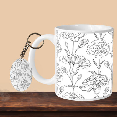 Hunter Studio 101_B/W Flower L-O Ceramic Coffee Mug(330 ml, Pack of 2)