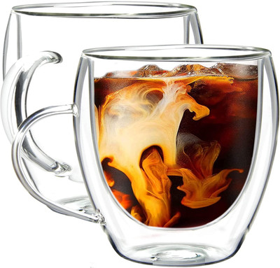 JYONIL Double Wall Insulated Glass Coffees with Handle Set of 1 Glass Coffee Mug(250 ml)