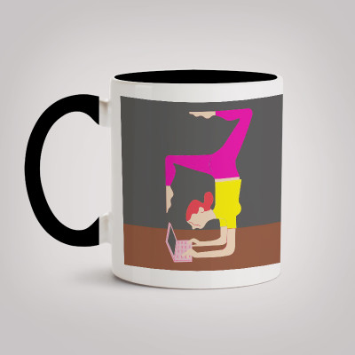 MOTIVATE BOX Ceramic Black Inner Colour Coffee printed design on Pattern Printed Ceramic Coffee Mug(330 ml)