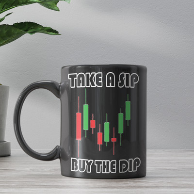 ECFAK Take A Sip Buy The Dip Printed Gift For Trader, Trading Black Ceramic Coffee Mug(350 ml)