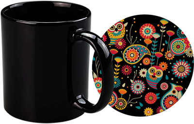 ZORI Plain Black Ceramic Coffees for Daily Use Microwave Safe Cylindrical Ceramic Coffee Mug(330 ml)