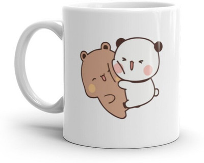 Cheeksy Bubu Teddy Jump on Dudu Teddy Face Ceramic Coffee Mug(350 ml)