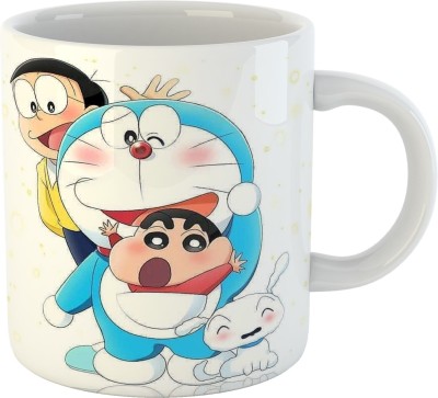 Manorath Doraemon Nobita Cartoon Printed Ceramic Coffee 11oz Multicolor Birthday Gif Ceramic Coffee Mug(345 ml)