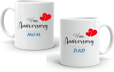 LoveGift Happy Anniversary Coffee Set for Mom and Dad Ceramic Coffee Mug(350 ml, Pack of 2)