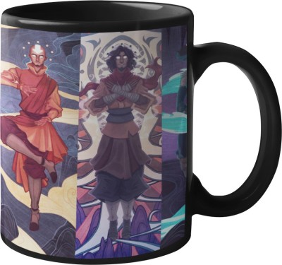 FOKAT Air, Water, Fire & Earth Avatar The Last Airbender Premium Printed Black Ceramic Coffee Mug(325 ml)