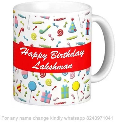 GN ENTER Happy Birthday Gift for Lakshman Cake theme Message 011_GNS Ceramic Coffee Mug(325 ml)