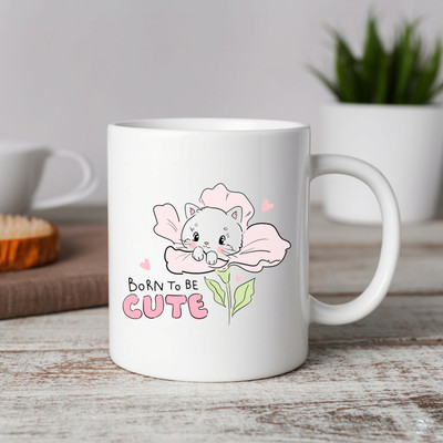 Vihaan Fashions Born To Be Cute Illustration Printed Ceramic Coffee Mug(350 ml)