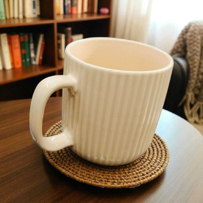 konst Ceramic Strip Milk/Coffee/Tea - Cream– 300 ml Ceramic Coffee Mug(300 ml)