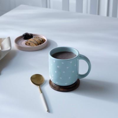 ellementry ceramic mug polka dots w/wdn lid blue Ceramic Coffee Mug(250 ml)