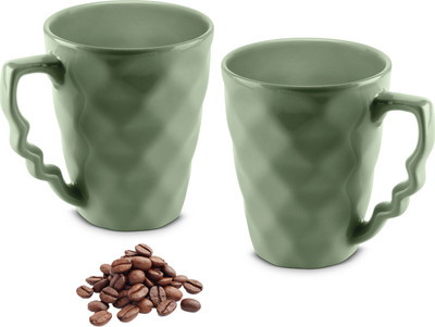 Urban Chef PRISM Ceramic Handcrafted Shine Matte Green - Microwave Safe Coffee / Milk with Handle Ideal Best For Self Use Or Gift for Friends, Anniversary, Birthday Ceramic Coffee Mug(225 ml, Pack of 2)