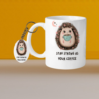 Hunter Studio 101_Perfect for Coffee and Tea - With Keychain VM Stay Strong As Your Coffee L O Ceramic Coffee Mug(331 ml, Pack of 2)