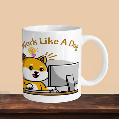 Hunter Studio 101_Work Like A Dog 01 R Ceramic Coffee Mug(330 ml, Pack of 2)