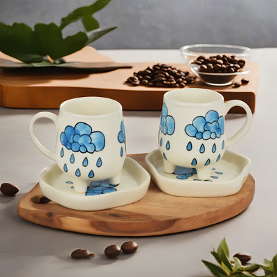 kaolinite Pack of 2 Ceramic(White, Cup and Saucer)