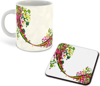 whats your kick new-wyk_Flower Printed White Coffee With Coaster - D23 Ceramic Coffee Mug(325 ml)
