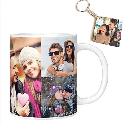 Giftspedia Photo & Text Printed Cup For Birthday , Anniversary Gift White mug + Keychain 22 Ceramic Coffee Mug(360 ml, Pack of 2)