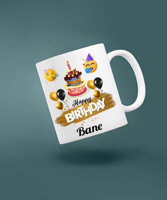 badri creations Happy Birthday Bane Super white Coffee Ceramic Coffee Mug(350 ml)